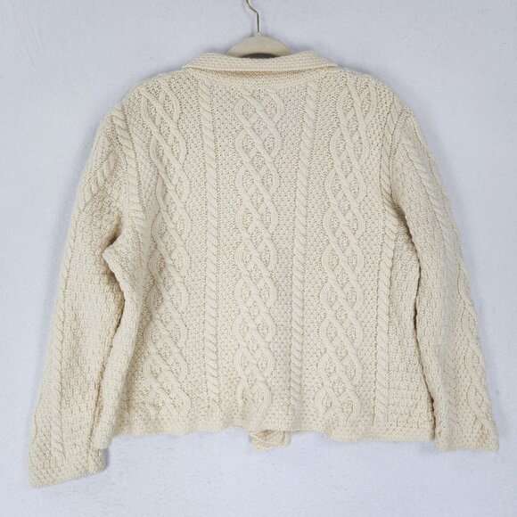 Paul James Sweater Women Medium Cream Wool Cable Knit Fisherman Cardigan England - Picture 8 of 9